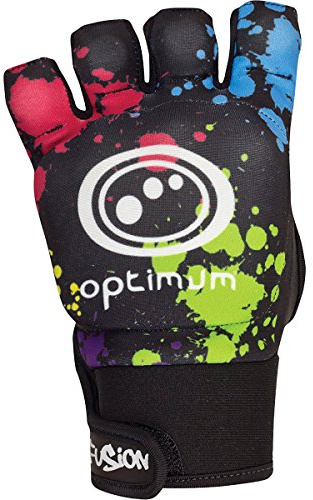 Optimum Sport Fusion Half Finger Hockey Mitt Left Hand – Moulded Foam Backhand Protection, Flexible Design, Adjustable Wrist Strap, Durable Construction, Large