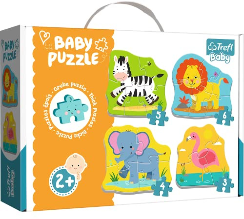 Trefl, Puzzle, Animaux de Safari, de 3 à 6 Pièces, 4 Sets, pour Enfants à partir de 2 Ans