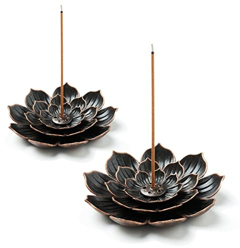 GARMOLY 2 Pack Incense Burner, Incense Holder for Sticks, Brass Lotus Incense Stick Holder