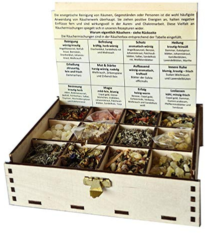 Helande örter fabrik röklåda presentförpackning med 12 sorter rökblandningar rengöring och orientering, hushållsrengöring 14 x 10 x 4 cm