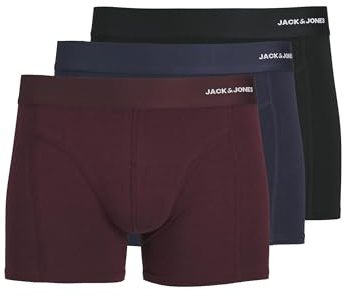 JACK & JONES Homme Jacbasic Bamboo Trunks 3 Pack Noos Caleon Boxeur, Port Royale - Détails : Noir - Navy Blazer, XL EU