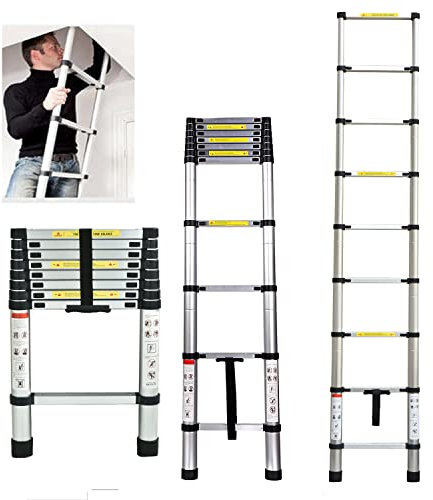 2.6m Aluminum Telescoping Ladder Folding Portable Loft Ladder Capacity Max Load 150kg/330lb with EN131 Light-Weight 7.3kg For Outdoor & Indoor Use