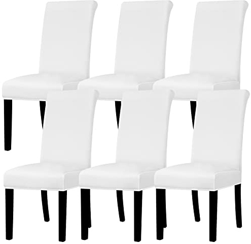 Lellen Dining Chair Covers Set of 6 - Stretch White Chair Covers Dining Chair Slipcovers Removable Chair Protector Seat Covers for Dining Room Home Hotel Ceremony Banquet Kitchen Restaurant(White)