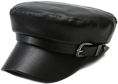XYIYI Gorra de piel sintética con visera para mujer, estilo Paperboy Gatsby, Negro, Talla única