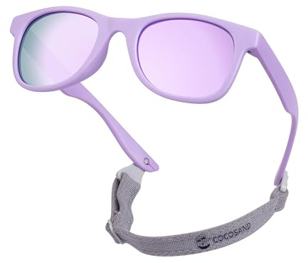 COCOSAND Toddler Baby Sunglasses with Strap Polarized Flexible Square Frame UV400 Protection for Kids Girl Boy Age 2-6, Matte Purple