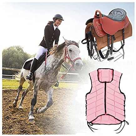 Equestrian saddle set Equestrian Protective Vest,Horse Riding Safety Vest Body Protective Gear For Men Women Toddler Kids Boys Girls (Pink CL+A)
