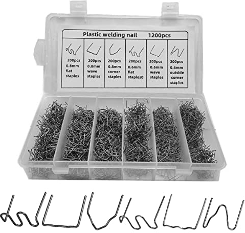 Kunststoff Schweißgerät,HPiano 1200 Stück Edelstahl Hot Staples,Hot Staples Welder Staple 0,8mm / 0,6mm Schweiß-Zubehör,Stoßstangen-Reparatur set,für Autostoßstange Rissreparatur Heißklammern