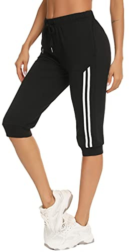 Jezonga Women's Joggers Pants Capri Cropped Sweatpants Trousers Soft Workout Gym Running Lounge Tracksuit Bottoms with Pockets （Black，S）