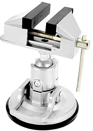 QWORK Portable Vacuum Base Vise with Multi-Angle Rotation - 3.15 Jaw Width Pivots Vise Portable Vacuum Base Vise, for Various Smooth Work Surfaces
