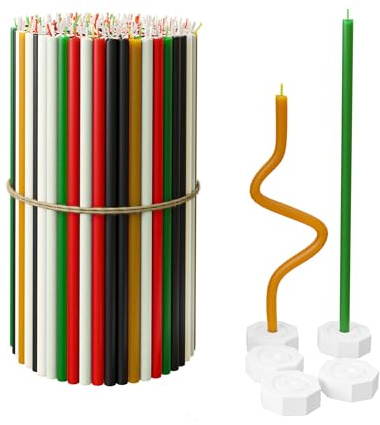 Bougies en cire d'abeille pure en vrac pour la maison - 200 bougies effilées longues + 5 porte-bougies, entièrement naturelles pour la prière à l'église, Hanoukka, gâteau d'anniversaire, Avent de Noël