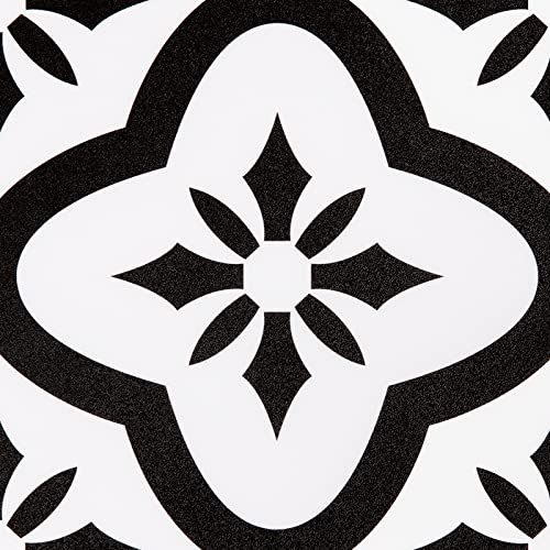 Adhesive Floor Tiles Vinyl Flooring Self Adhesive Wall Tiles for Kitchen Bathroom Living Room Stickers PVC Waterproof Vintage Black and White 20X20cm 9pcs