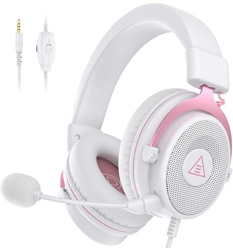 EKSA E900 Gaming Headset, PC Headset mit Abnehmbar Mikrofon mit Geräuschunterdrückung, 3D Surround Sound Gaming Kopfhörer mit 3.5mm Kabel für Switch / PS4 / PS5 / Xbox One, Rosa