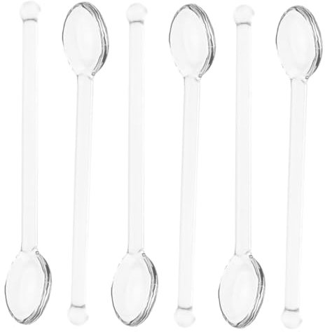 OUNONA 6pcs Glass Spoon Stirrer Mini Spoon Coffee Stir Serving Dessert s Espresso Small Teas Cocktail Stirring Mini Transparent