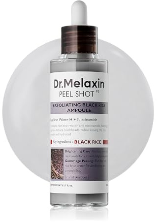 Dr.Melaxin Peel Shot Glow Black Rice Peeling Ampulle, weiches Peeling, Gesicht und Körper, Peeling für abgestorbene Hautzellen, Mitesserentferner für alle Hauttypen, koreanische Hautpflege, 80 ml