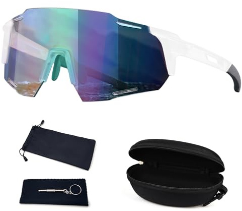 Dawumin Lot de 2 Lunette de Soleil Sport Pour Homme et Femme, Lunettes de Vélo Polarisées, Protection UV400, pour Course à Pied Cyclisme Pêche Conduite Golf Ski (Blauverlauf 1pcs)