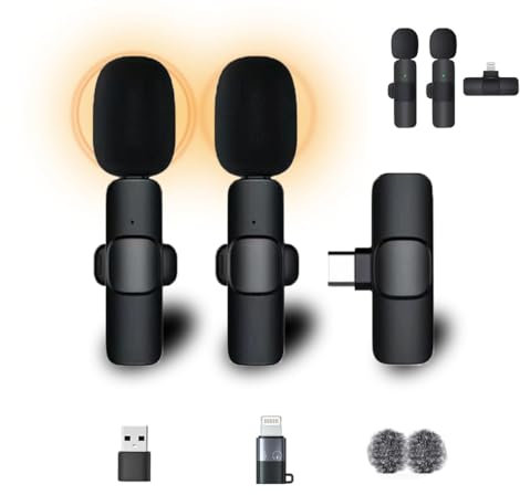 ENOKIK Wireless Lavalier Microphone Kit - Dual Mics, 1 Receiver, Long-Range, Noise Cancelling, for Vlog, Live Streaming, YouTube, Podcasts
