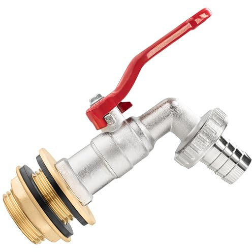 Poppstar Raccord pour Citerne d'eau avec Robinet de Vidange à Bille, 3/4 pouce, Laiton, avec Joint d'Étanchéité