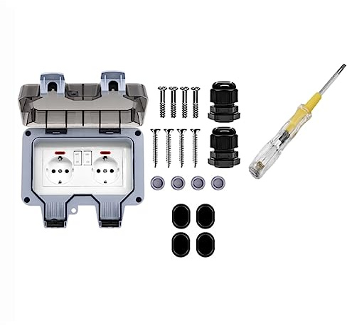 Ujjdwiurgh Outdoor Upgrade and High Waterproof Socket Dustproof with Switch Indicator Light, Wall Socket Wet Room -Mounted Protective Contact