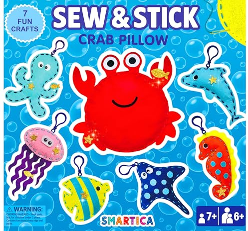 SMARTICA Gift Sewing Kit for Children - Present Craft kit for Kids Girl Boy 7 8 9 10 11 12 Year Old - Learn to Sew Set for Beginner -Educational Craft Box -Cute Sewing Projects (Sea Animals)