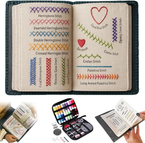 Lamvpiny Libros de bordado de puntada, kit de libro de punto de bordado, mini kit de costura, cuaderno de punto de libro de muestra de bordado para principiantes y entusiastas del bordado