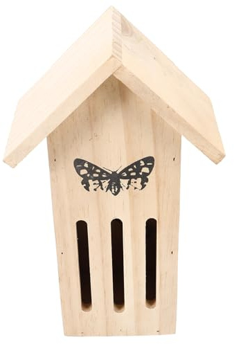 Kichvoe Comedero de Madera para Jardín Exterior, Refugio Colgante para Mariposas, Casa de Madera Natural para Hábitat y Alimentación en Espacios al Aire Libre