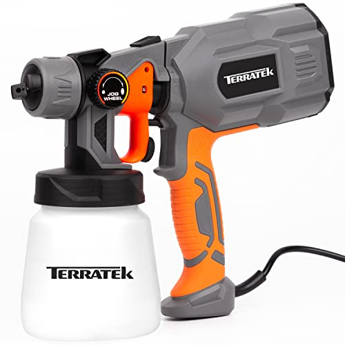 Terratek Paint Sprayer 600W, Electric HVLP Hand Held Fence Paint Sprayer, 3 Spray Patterns, Adjustable Valve, Ideal Garden Fence Sprayer for Walls, Furniture, Ceilings with 1200ML Spray Gun Container