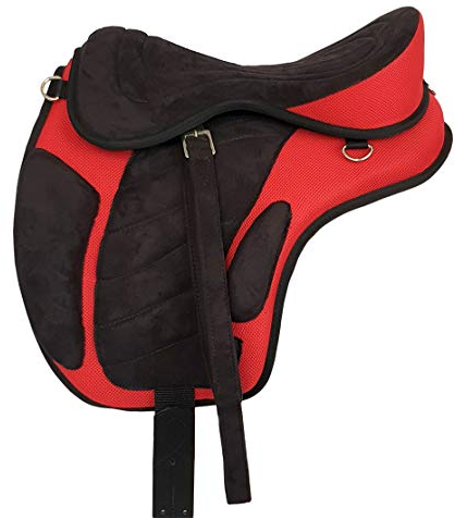 A&M Reitsport Baumloser Wanderreit Sattel Liberty Schwarz/Rot NEU+ Zubehör, Größe:16 Zoll