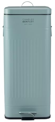 CHARLES BENTLEY Kitchen Bin, 30 Litre, Steel, Square, Retro Style, Kitchen Pedal Waste Bin, Green, Contemporary, Aesthetic, Convenient, Side And Lid Handles, Inner Bucket, Easy Emptying (67x27cm)