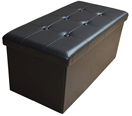 Style home Sitzbank Sitzhocker mit Stauraum, Faltbare Sitztruhe Fußbank Aufbewahrungsbox Polsterbank, belastbar bis 300kg, Kunstleder, 76 * 38 * 38 cm (Schwarz)