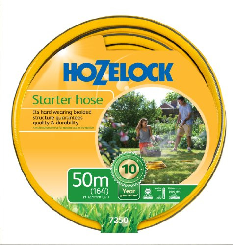 HOZELOCK - Starter Hose ø 12,5mm (1/2) 50m : Versatile, UV-resistant Garden Hose, 4-layer Braided Reinforced Hose, UK-made, General Purpose, Hard Wearing, 10 Year Guarantee* [7250P0000]