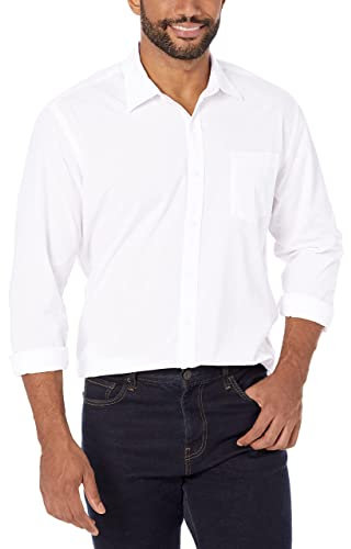 Amazon Essentials Chemise en Popeline à Manches Longues, Style Décontracté, Coupe Standard Homme, Blanc, M
