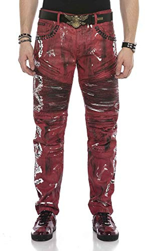 Cipo & Baxx - Pantalones capri de vaquero para hombre – 100% algodón, clásico denim de verano (DE/NL/SE/PL, cintura y longitud de entrepierna, 34, 34, Rojo)
