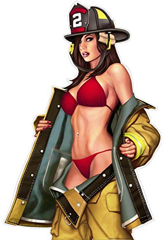 PinUp Aufkleber Firefighter Girl Autoaufkleber Sticker ca. 16x11 cm Feuerwehr Retro