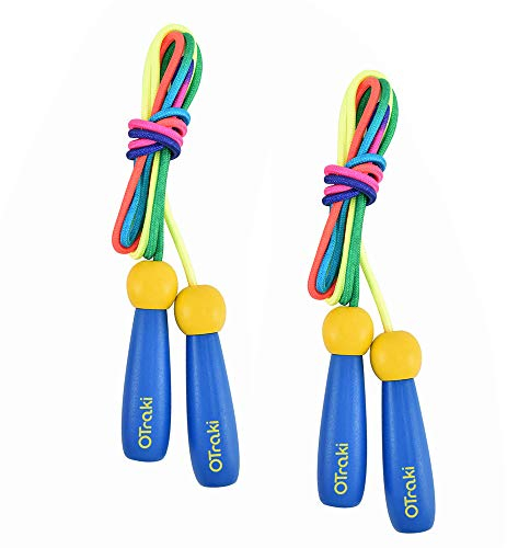 OTraki Springseil Kinder 2 Stück, Verstellbare Seilspringen für Fitness, 250CM Jump Rope mit Holzgriff und Baumwollseil für Jungen und Mädchen, Skipping Rope für Kinder im Alter von 4 5 6 7 8(Blau)