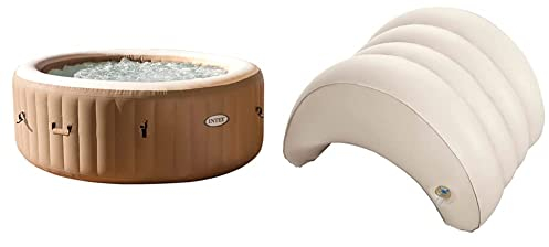 Intex 28426 Pure Spa Bubble Therapy, 196 X 71 Cm 4 Posti, Sabbia, con Pompa, Riscaldatore, Sistema Purificazione Acqua, Beige Classic & 28501 Poggiatesta per Spa