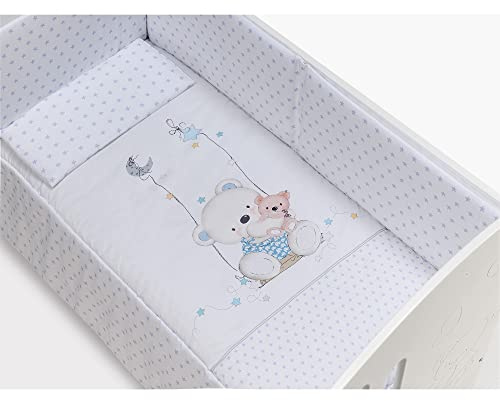Interbaby - Set Edredón Columpio Interbaby Azul - Blanco Cuna 60 x 120 cm. (3 piezas)