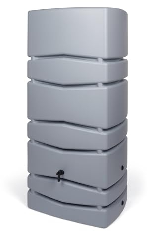 Kreher XXL Regentonne Aqua Tower aus Kunststoff in verschiedenen Größen und Farben (wählbar). Tolle Optik in einem schlichten, edlen Design - mit Auslaufhahn! (650 Liter, Grau)