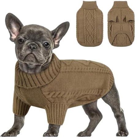 Queenmore Maglioncino Cane Taglia Piccola, Maglione Bassotto Caldo, XS | Felpa A Collo Alto Ritorto, Vestiti Per Cani Gatti, Elastico Per Bulldog Francese Barboncino Chihuahua, Marrone