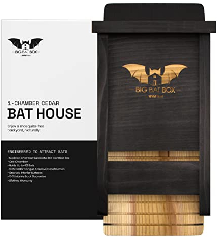 WildYard Fledermauskasten für 80 Tiere - Schwarz & 1-Kammer Zedernholz - Garten Fledermausnistkasten ohne Innenlack - Wetterfestes Outdoor-Fledermaushaus mit Edelstahl-Halterung