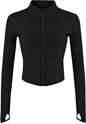 Sukany Women's Lightweight Full Zip Running Track Jacket Workout Slim Fit Stretchy Athletic Yoga Sportwear with Thumb Holes