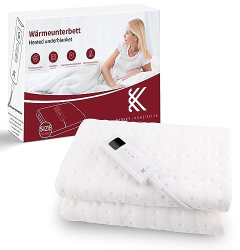REDKEY Wärmeunterbett mit Abschaltautomatik, Heizdecke Unterbett mit 7 Temperaturstufen, Heizunterbett mit Überhitzungsschutz, waschbar, 150x80 cm, Befestigungsgurte
