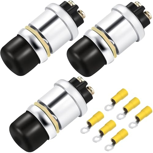 Greluma 3 pezzi Interruttore del pulsante di spinta impermeabile, 12V 50A Interruttore di accensione momentaneo, pulsante di avviamento del motore per camion per camioncini RV ATV