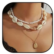 Jovono Boho-Halskette mit Muschel-Anhänger, mehrlagig, Muschel-Anhänger, Halskette, Strandmuscheln, Halsketten, 3 Stück für Damen, /