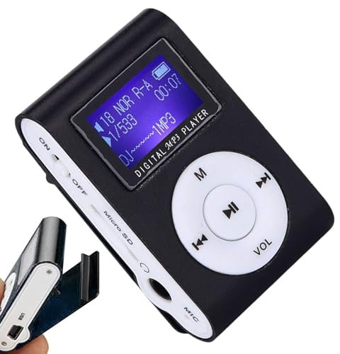 MLqkpwy Lecteur De Musique MP3 | Sritob M-ini Clip Mp3 | Taille De L'écran Environ 2,79 Cm, Petit Lecteur Audio pour Les Sports De Plein Air Et La Course À Pied, pour Adultes Et Étudiants, Black