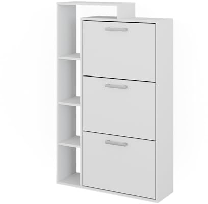 Vicco Shoe tipper Orlando, White, 80 x 128.3 cm with 3 compartments, for storage and organization of shoes