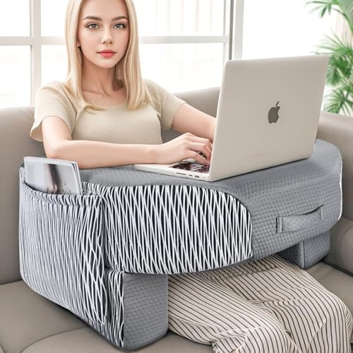 Babenest Reading Pillow for Lap, Armrest Gaming Pillows for Working | Height Adjustable Lap Desk Pillows for Adult Sitting Crocheting in Bed Sofa Floor (Stripe Gray)