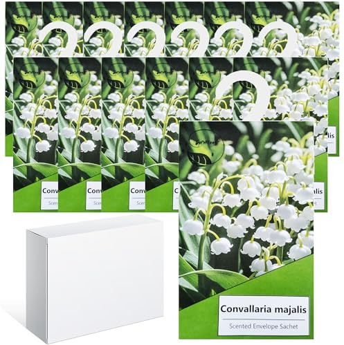 14pcs Profuma Armadio Vestiti, Profumatori Armadio e Cassetti, Profumatore Auto, Profumo Aromi Sacchetti Lavanda Profumati per Armadio Cassetti Armadietti, Scarpiera Deodorante Armadio (mughetto)