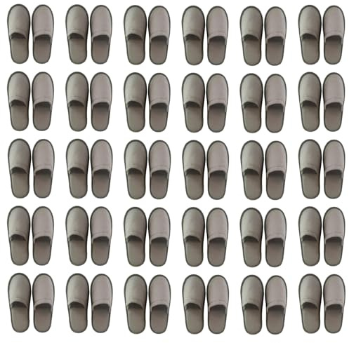 Tissting 30 Paires Chaussons Jetables, Hotel Pantoufles Jetables Chaussons invités Pantoufles Antidérapantes Portables Blanches pour Hôtels et Spa (30paires-Toile Grise)