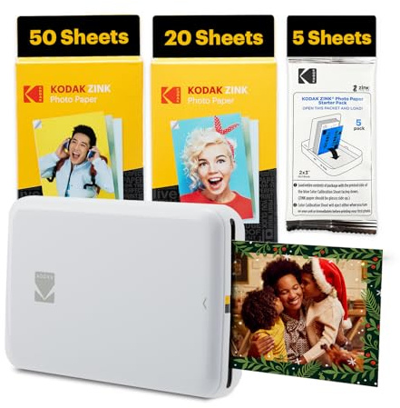 Kodak Step Instant Smartphone Photo Printer - 75 Sheets Bundle - Portable Mini Color Wireless Mobile Printer - Zink 2x3” Sticky-Back Photos - Bluetooth Compatible with Smart Devices - Fun App -White