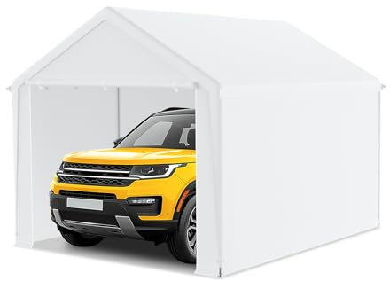 LZQ Garagenzelt 3x4 m – Carport Zeltgarage, Lagerzelt & Weidezelt mit PE Plane – Dachverstärkung, abnehmbare Seitenwände, Bodenrahmen – robuster Unterstand für Auto, SUV, LKW (Weiß)